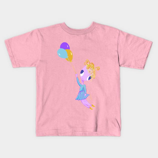 LIttle ballet dancer with balloons. Kids T-Shirt by Peaceful Pigments